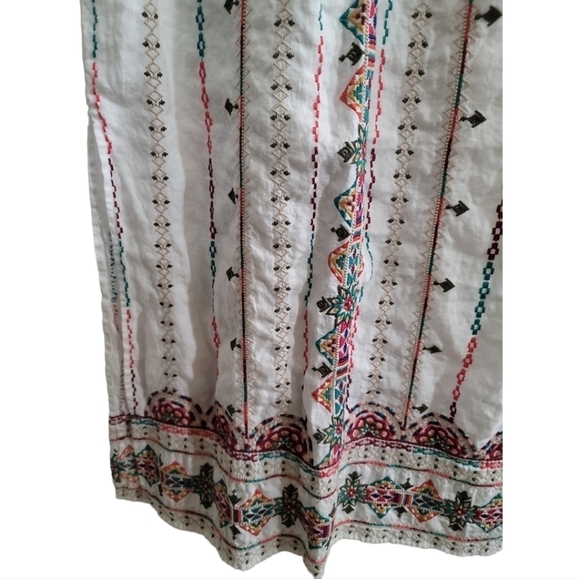 Johnny Was Verena Side Slit Skirt Medium 100% Linen multicolored Embroidery - Picture 3 of 7
